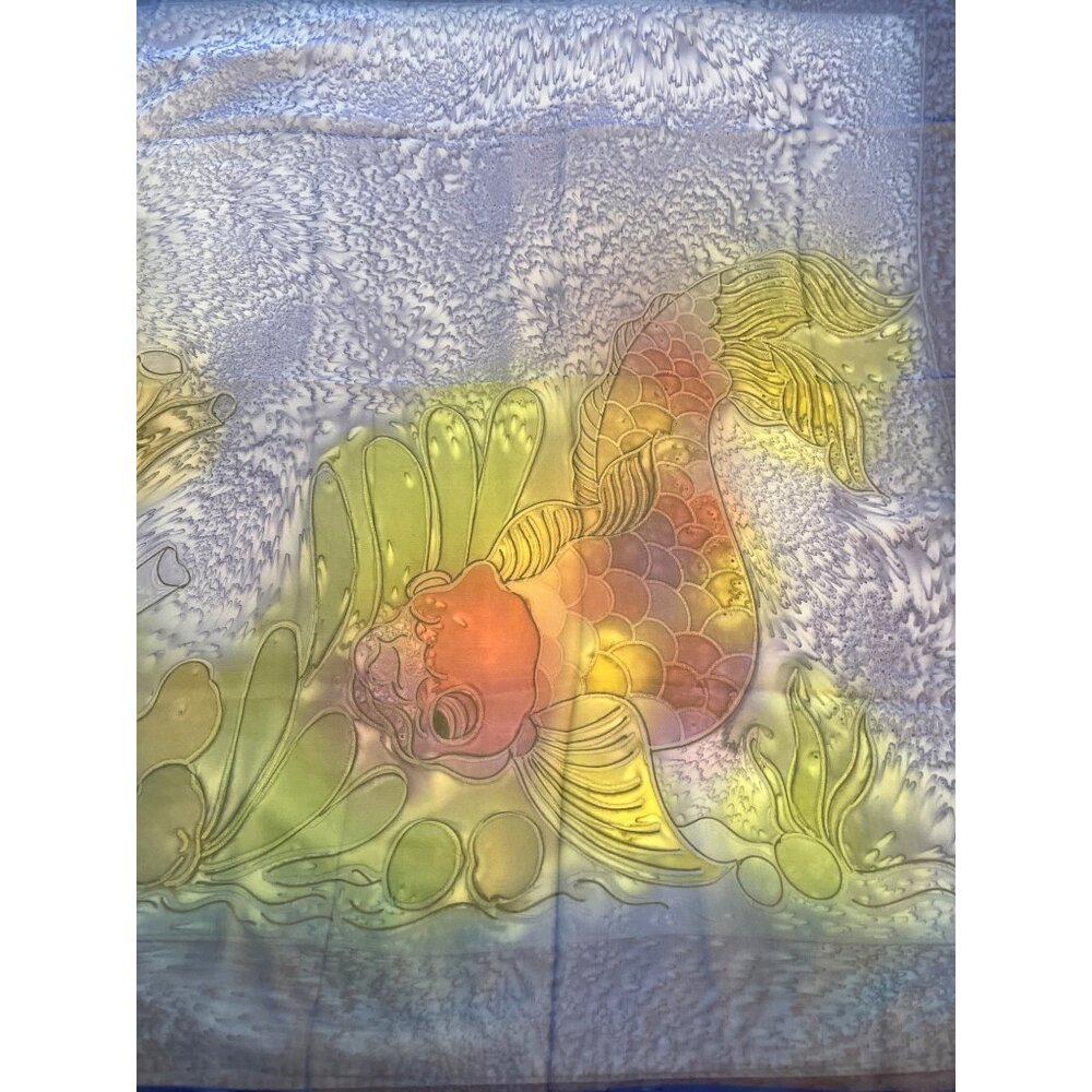 VTG 90s Caribbean Blue Gold Fish Bathing Swimsuit Cover Sarong Beach Wrap India - Picture 6 of 11